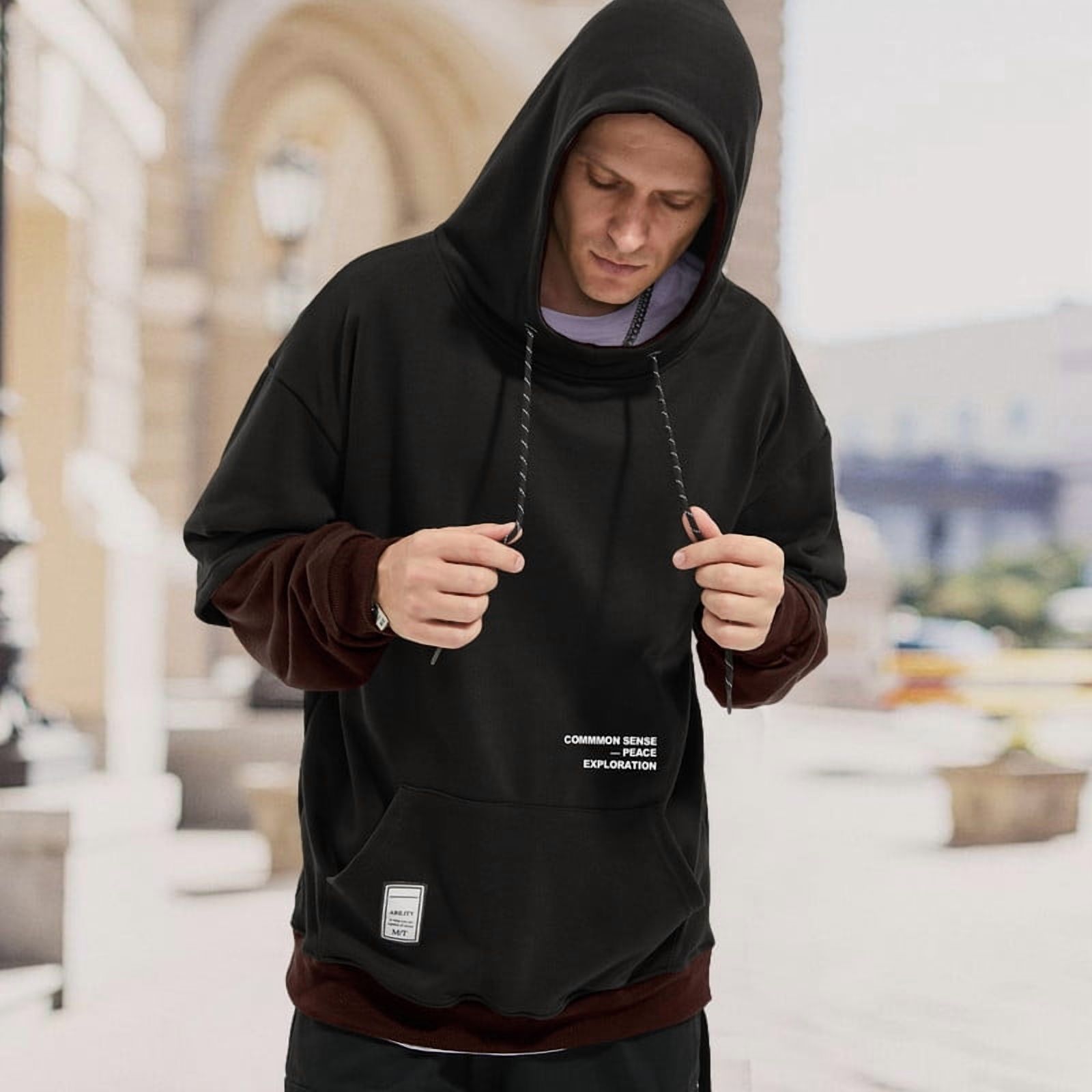 HISITOSA Mens Colorblock Hoodie Casual Patchwork Soft Cotton Pullover Tops Unisex japanese Hooded Sweatshirt with Design