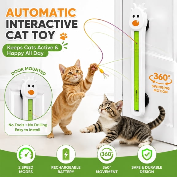 SH-RuiDu Interactive Cat Toys, Door-Mounted Automatic Cat Toy with Adjustable Motion Modes, Flying String Toy for Pets, Rechg Electric Kitty Toy for Indoor Adult & Kitten Cats, White