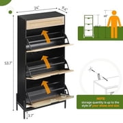 Natural Rattan 4 Flip Door Shoe Cabinet Organizer Freestanding, Shoe Rack Storage Cabinet for Entryway with 3-Tier Adjustable Shelves for Slippers, Sneakers, Heels, Boots