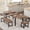 Brown wooden stool, variant on TROPOW 5-Piece Extendable Dining Table Set for 4-6 with Upholstered Benches, 63" Small Space Kitchen Dining Room Table Set, Ideal Dinner Table Set for 6 with Stools