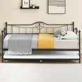 thumbnail image 3 of Twin Daybed with Trundle, Metal Trundle Bed, Sofa Bed Frame, Heavy Duty Metal Slats, for Living Room, Bedroom, Guest Room, Space Saving, Black, 3 of 7