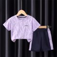 thumbnail image 2 of Fesfesfes Kids' Floral Print Summer Set Plaid Flying Sleeve Top and Bow Shorts Cute Fashion 2-Piece Denim Outfits for Girls and Boys 1-6 Years(Purple,9 Years), 2 of 5