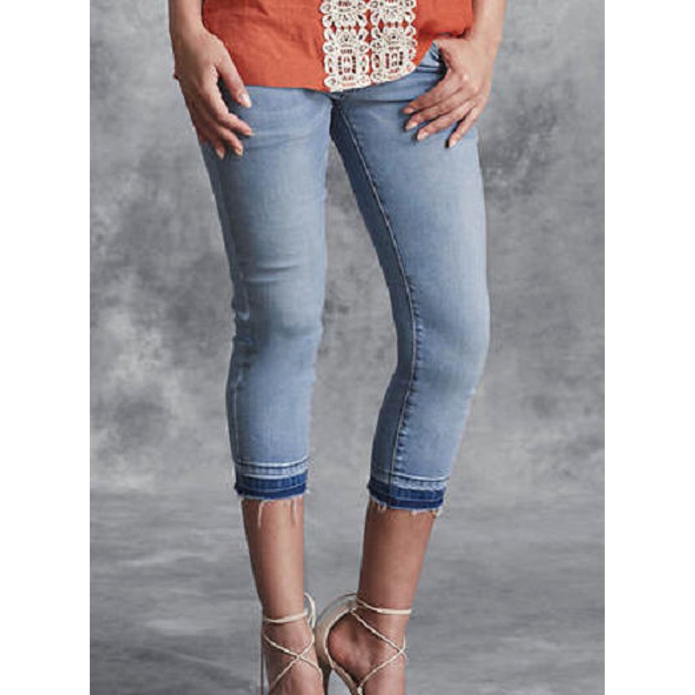 K. Jordan K. Jordan Women's Raw Hem Skinny Capri in Light Wash Denim