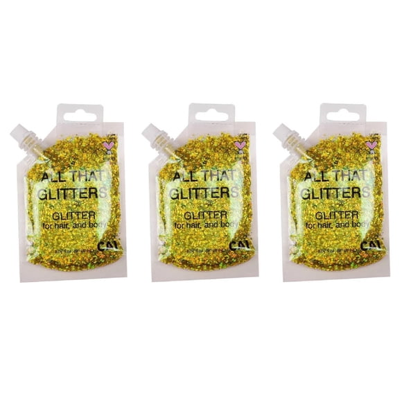 CAI All That Glitter, Glitter for Hair and Body, Gold (Pack of 3)