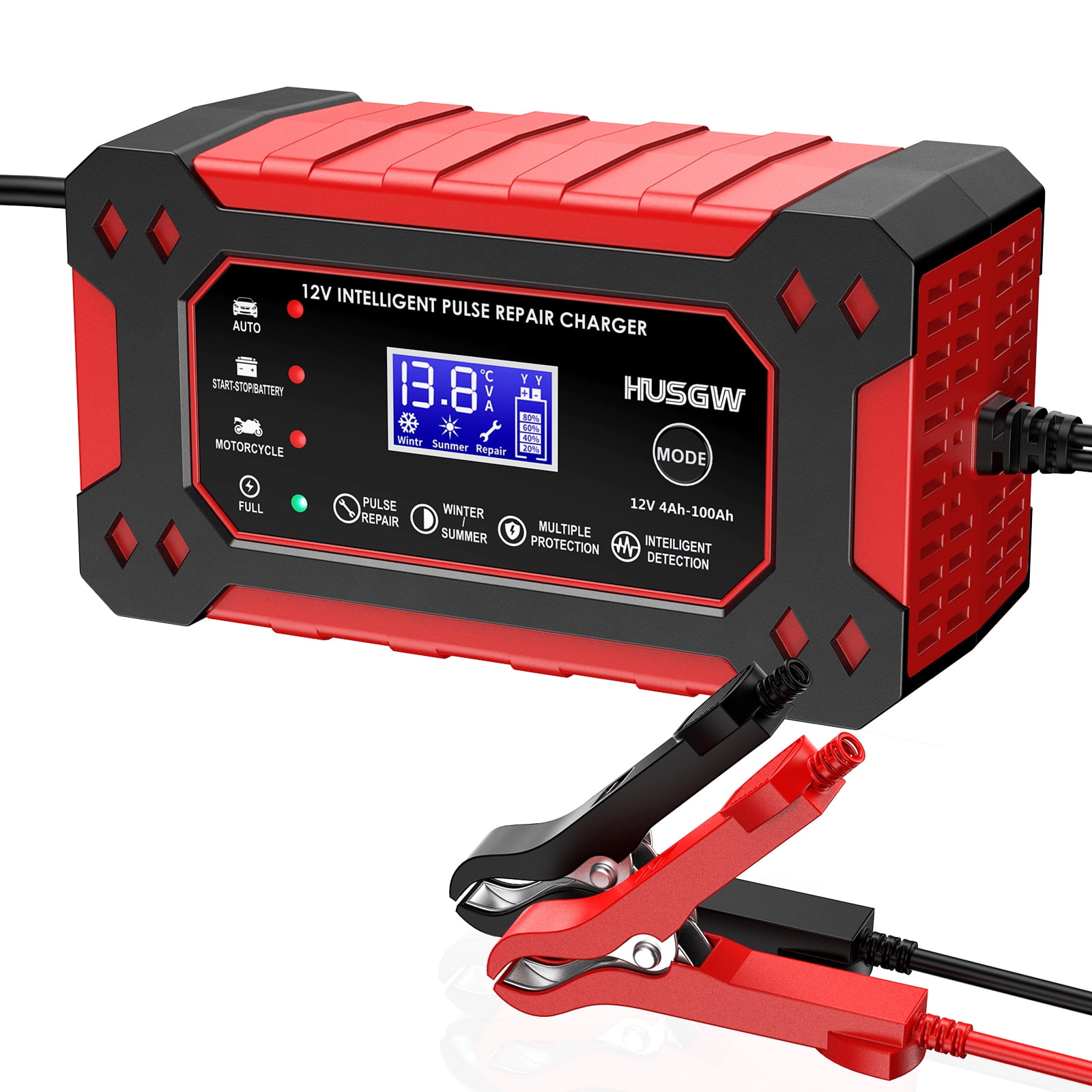 HUSGW 12V6A Car And Motorcycle Battery Charger Lead-Acid Battery Smart Charger Battery Repair Activation Charger