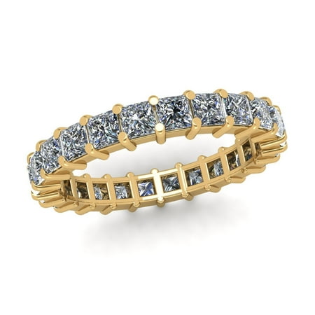- Natural 2.70Ct Princess Cut Diamond Shared Prong Women's Anniversary Wedding Eternity Band Ring Solid 18k Yellow Gold F VS2