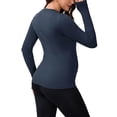 thumbnail image 3 of INSPIRE CHIC Maternity Slim Fit Shirt Stretchy Long Sleeve T-Shirts Thumbholes Round Neck Pregnancy Yoga Top XL Navy Blue, 3 of 6