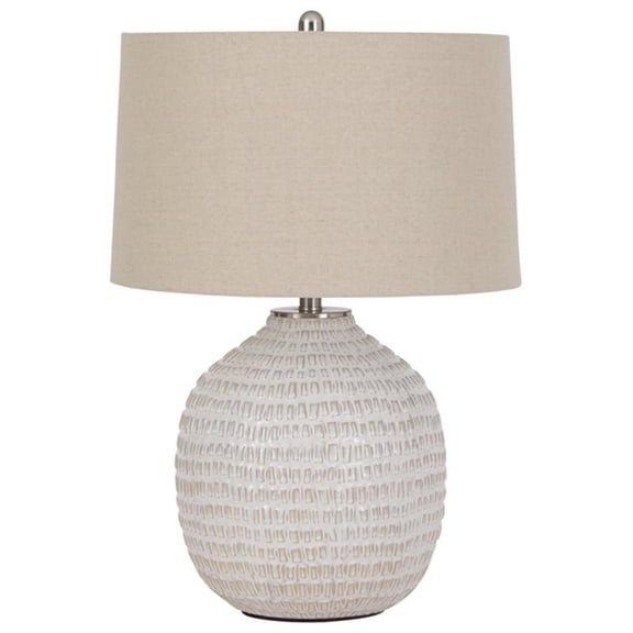 Bowery Hill Ceramic White & Beige Table Lamp Round 26" Unassembled