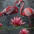 thumbnail image 5 of Orinice Flamingo Shower Curtain Tropical Animal Lotus Elegant Pink Bird Wildlife Pink and Gray Fabric Bathroom Curtain Set with Hooks 60x72, 5 of 7