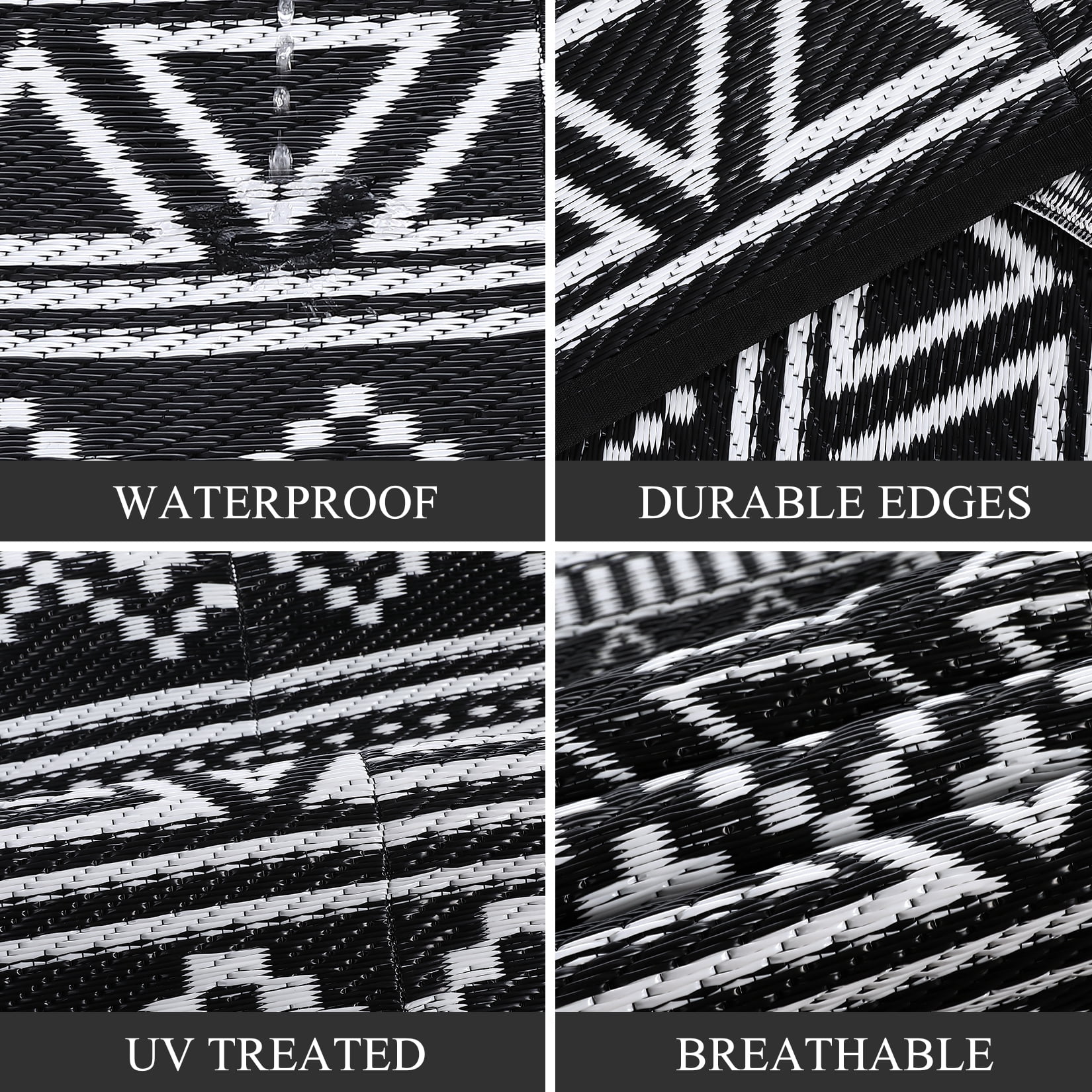 COZONY 9x12 ft Outdoor Rug, Reversible Waterproof Camping Mat, UV & Stain Resistant, Foldable for Backyard, Deck, Black and White