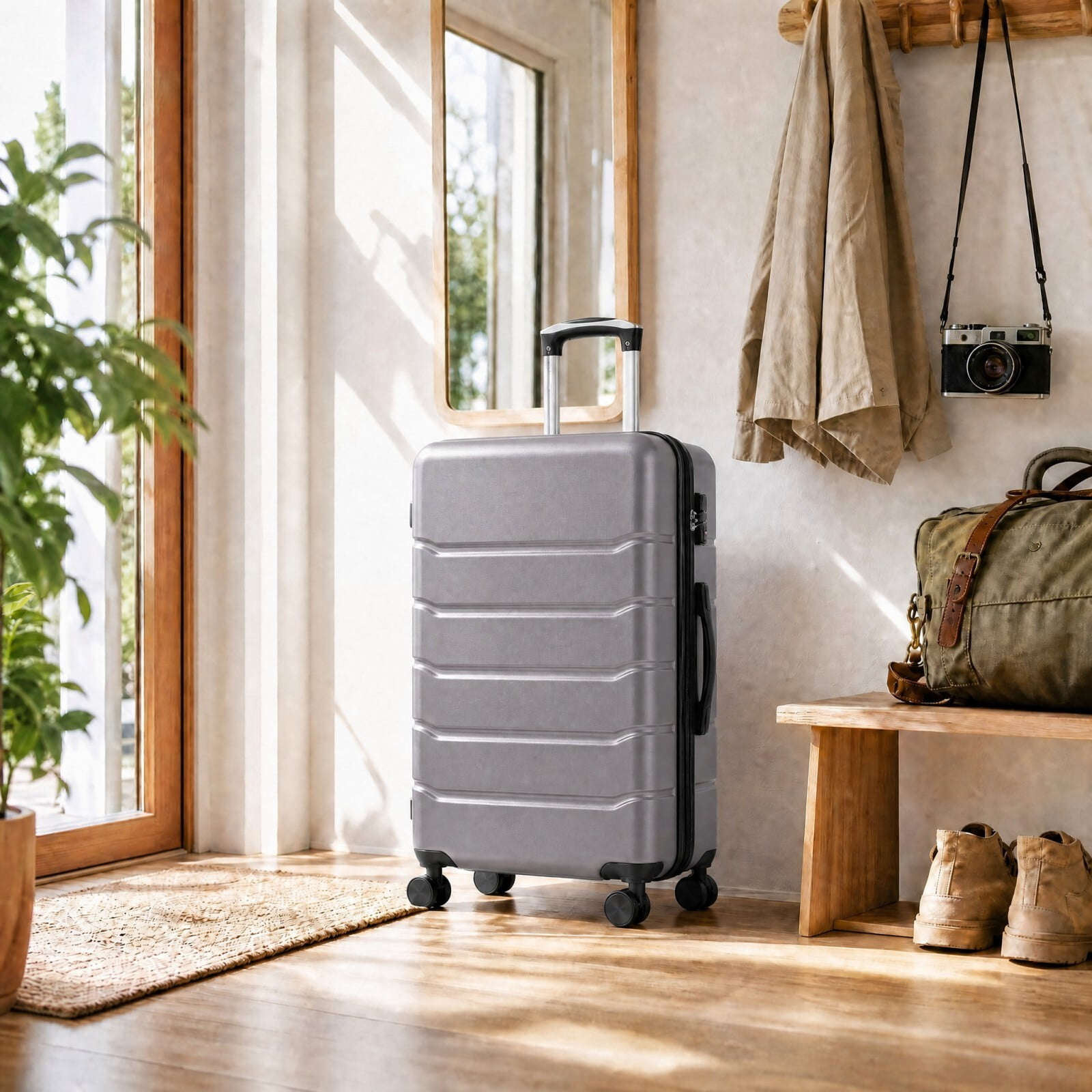 Kelno Large Checked Luggage with Spinner Wheels ABS Hard Shell Suitcase Expandable Rolling Luggage with TSA Lock, Dark Gray