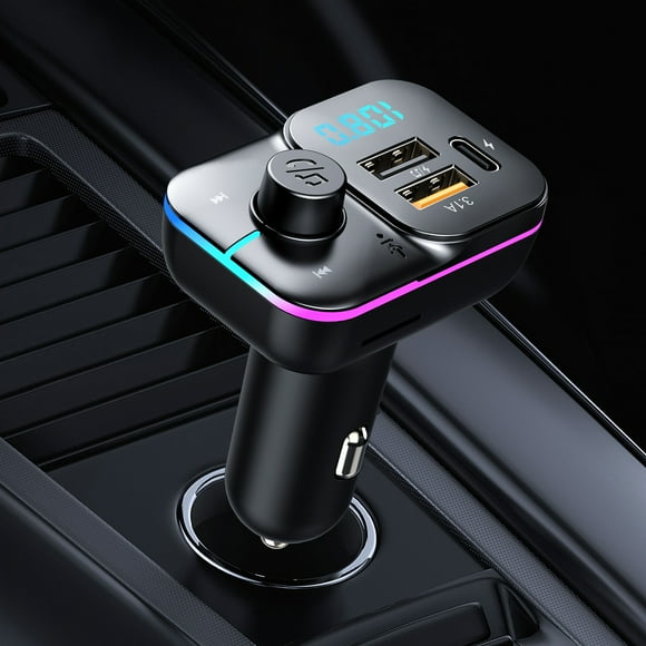 Suokom Bluetooth 5.0 FM Transmitter For Car Bluetooth FM Radio Adapter Music Player FM Transmitter/Car Kit With Hands-Free Calling And 2 USB Ports Charger