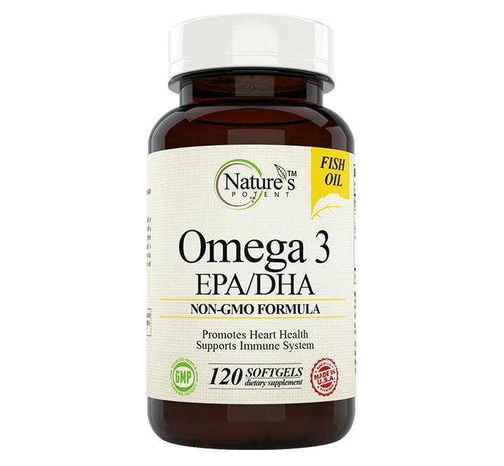 Nature's Potent Omega 3 EPA/DHA 1000mg Fish Oil, 120 Softgels