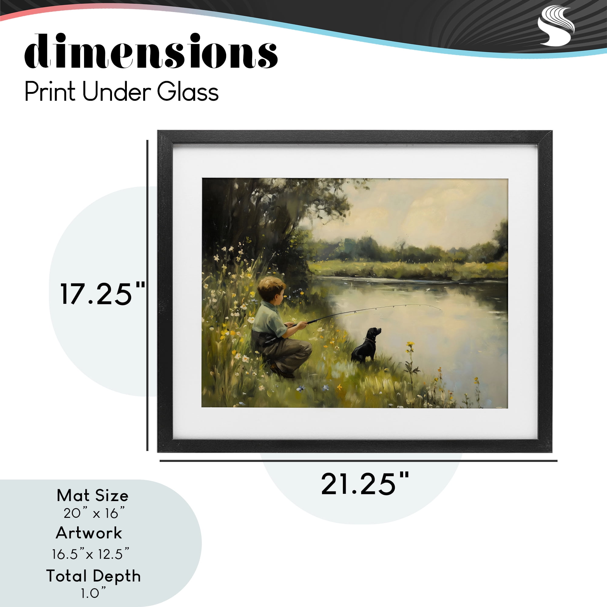 Boy & Puppy Fishing Black Framed Print Under Glass, design by Arlington Prints