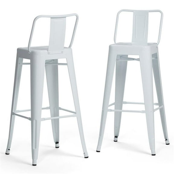 Pemberly Row Contemporary 30" Metal Bar Stool in White (Set of 2)