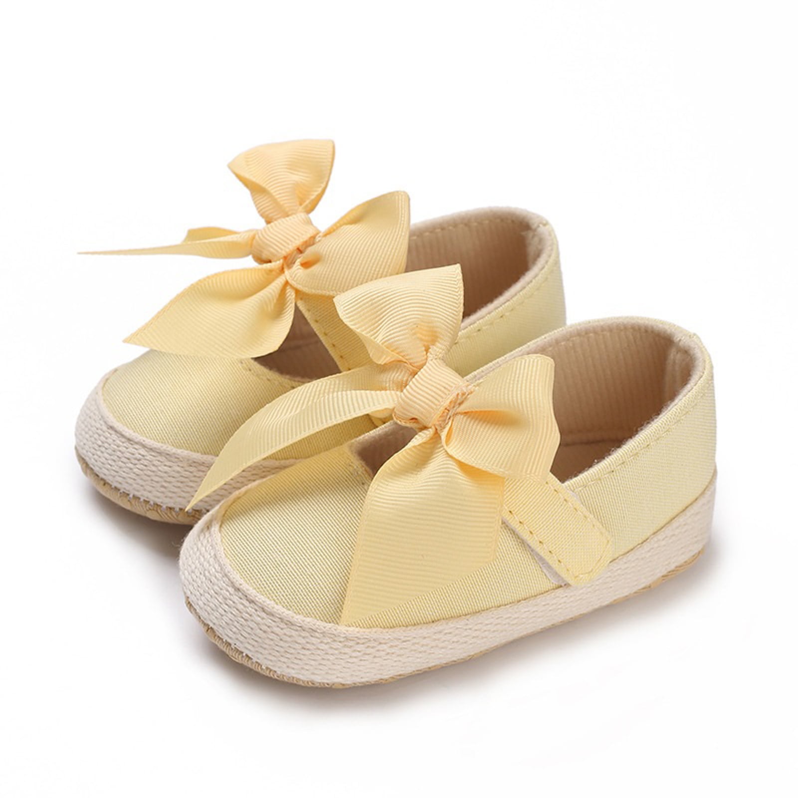 Baby Sneakers | Product Title Lightweight Summer Shoes for Toddlers and Flat Bottom Ribbon Bow Easy Hook Loop Closure Solid Color Breathable and Comfortable for Girls, Yellow, 12-18 Months