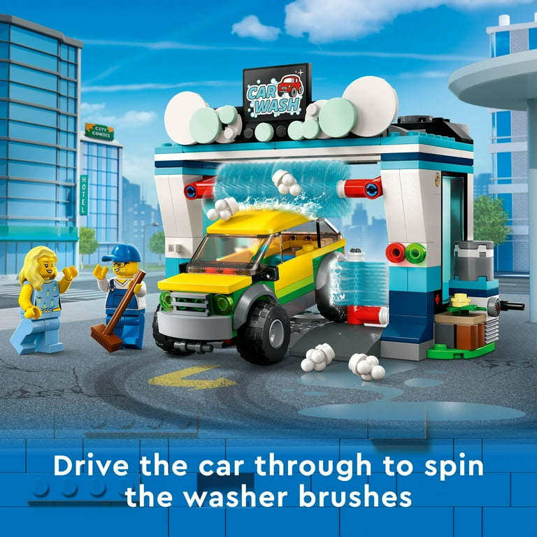 LEGO City Car Wash 60362 Building Toy Set Fun Gift Idea for Kids ages 6 Features Spinnable Washer Brushes and Includes an Automobile and 2