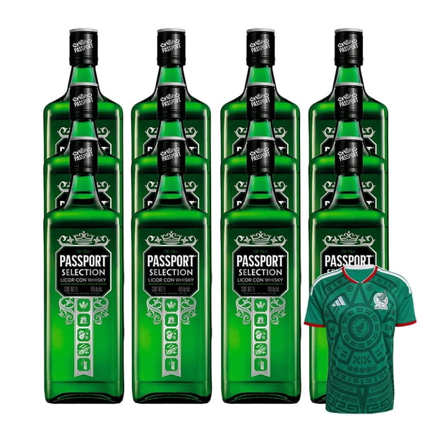 12 Licor Con Whisky Passport Selection 700 ml + Jersey Verde