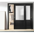 thumbnail image 3 of Sliding Closet Bypass Doors | Lucia 22 Matte Black with Rain Glass | Sturdy Rails Moldings Trims Hardware Set | Wood Solid Bedroom Wardrobe Doors, 3 of 6