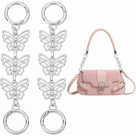 2Pcs 5.59" Butterfly Purse Extender Chain Women Bag Extender Chain with Spring Gate Ring Platinum Purse Strap Extenders Metal Replacement Chains Strap