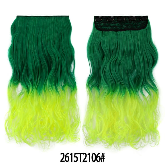 XmhyTop 17.7" Long Straight Clip in Hair Extensions, Full Head One Piece Style with 5 Clips, Highlight Synthetic Fibre, Easy-to-Wear for Women, Green D