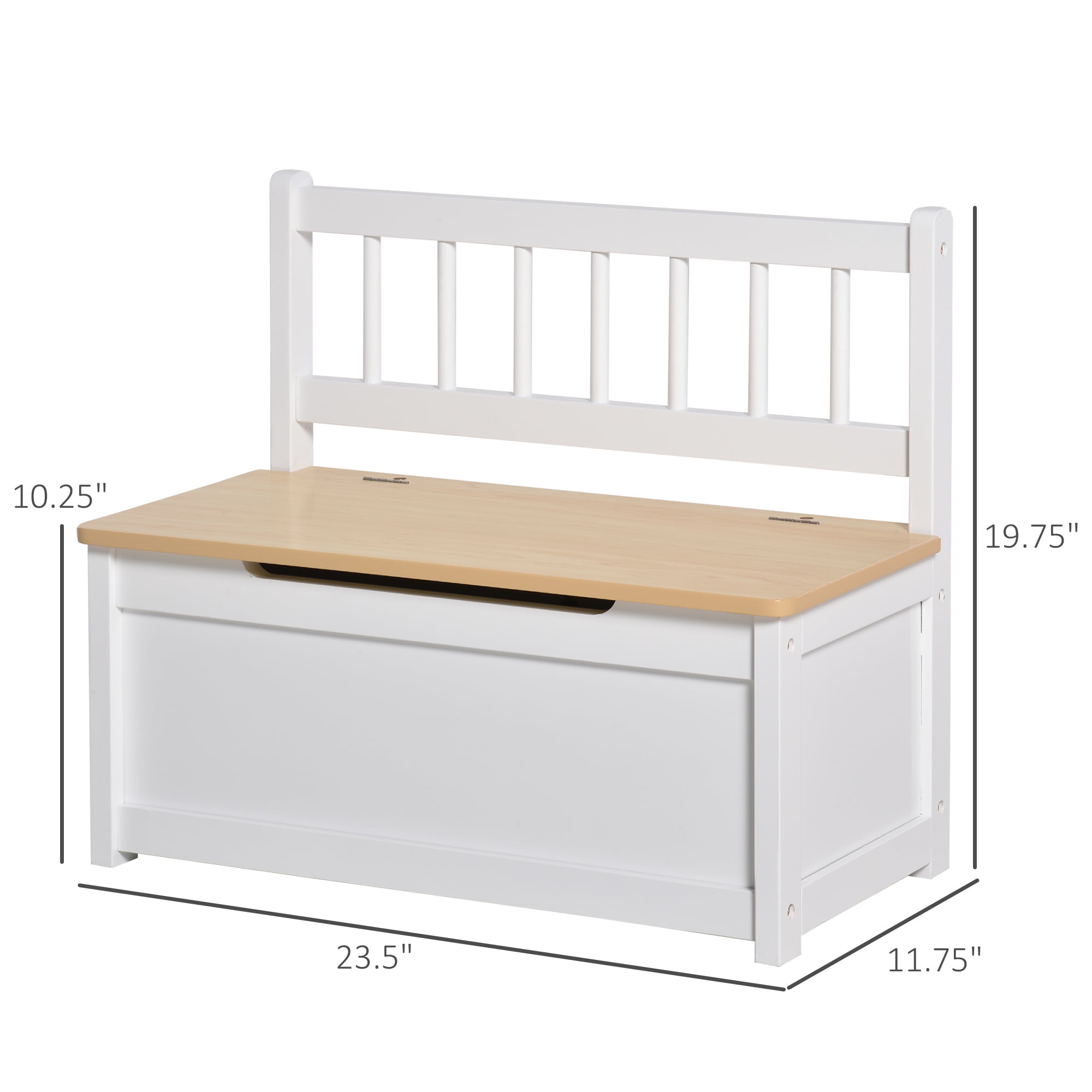 Qaba 2-in-1 Kids Wooden Toy Organizer Chest Storage Box with Seat Bench Cabinet Chunk Cube with Safety Pneumatic Rod White