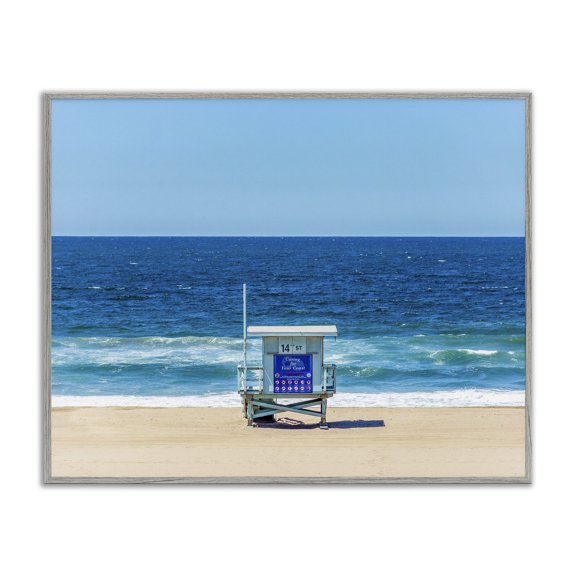 Stupell Industries Tropical Vivid Blue Beach Water Waves Coastline Hut Gray Framed Giclee Art, 20 x 16, by Jeff Poe Photography