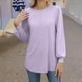 thumbnail image 2 of Lenpel Women's Embroidered Eyelet Tops Dressy Lantern Long Sleeve Crew Neck Pleated Loose T Shirts Business Casual Blouses(Purple,X-Large), 2 of 7