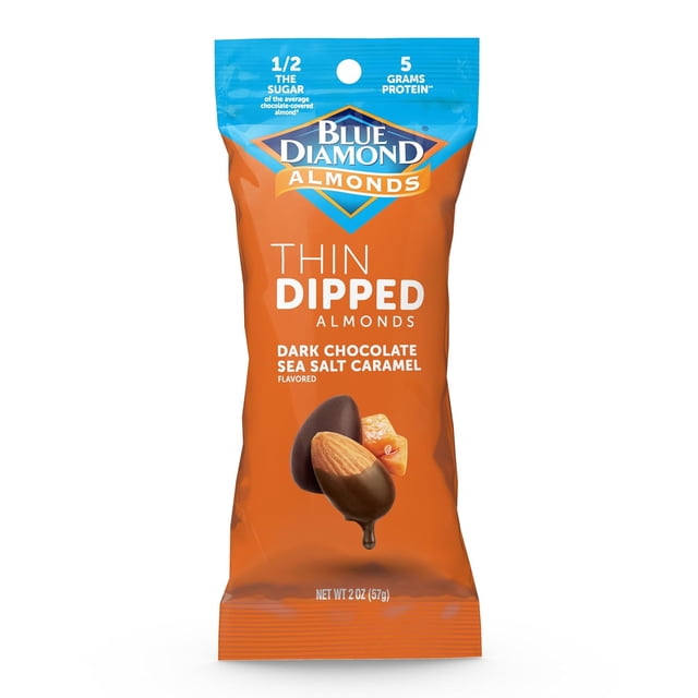 , Dark Chocolate Sea Salt and Caramel Covered Thin Dipped Snack Nuts Individual Packs for Guilt-Free Snacking with Half the Sugar, Perfect for Gathering, Pack of 10, 2oz Single Servings