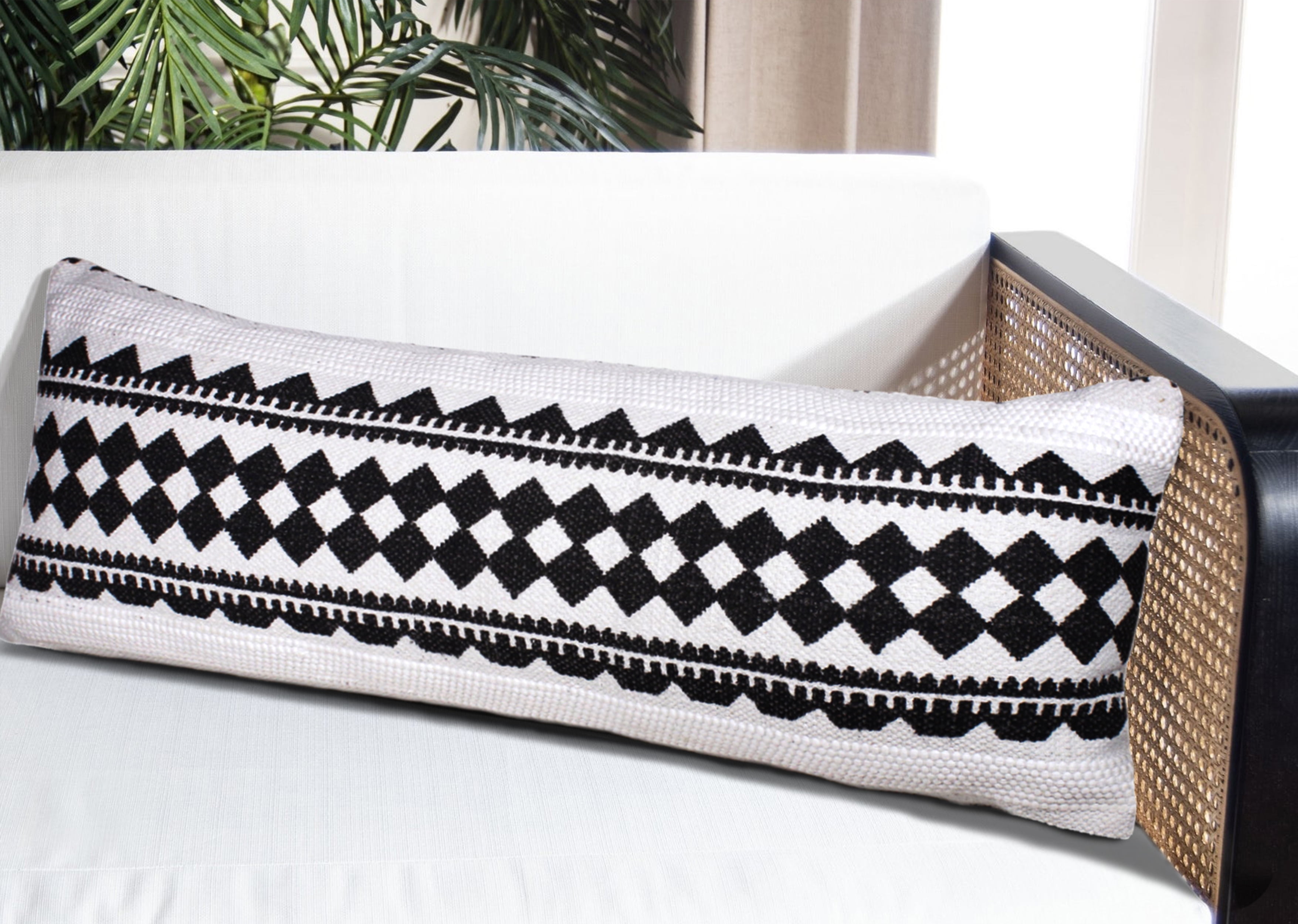 Ox Bay Indoor Mosaic Geometric Stripe Throw Pillow, Black / White, 14" x 36"
