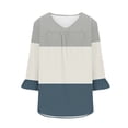 thumbnail image 4 of ZyeKqe Plus Size Tops for Women Ruffle 3/4 Sleeve V Neck Tunic Tops Summer Casual Color Block T Shirts, 4 of 5