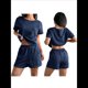 thumbnail image 3 of Conjunto de Ropa de Estar por Casa para Mujer: Camiseta de Corta y Pantalones Cortos, Conjunto de 2 Piezas, Pijama A Juego con Bolsillos Azul Marino L, 3 of 8