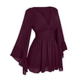 thumbnail image 5 of JOANKDMI Gothic Witch Costume for Women Long Bell Sleeve V-Neck Chiffon Dress Smocked Waist Flaring Mini Dress for Halloween Vampire Party Theme, 5 of 5