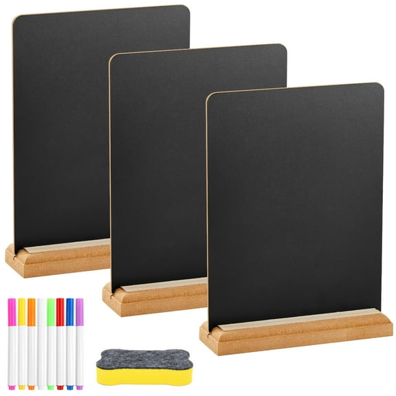 3 PCS Tabletop Chalkboard Signs Set, Chalkboards with Wooden Stands for Menu Display and Creative Projects
