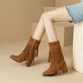 thumbnail image 7 of Xfvqtps Womens Western Ankle Boots with Tassel Detail Side Zipper Mid Calf Boots Chunky Heel Suede Fashion Booties for Fall Winter Brown, 7 of 7