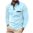 thumbnail image 2 of UVEASISHA Athletic Poloss for Men Eyelet Workout Golf Polos Shirts Long Sleeve Color Block Collared T-Shirt with Pocket Light Blue L, 2 of 6