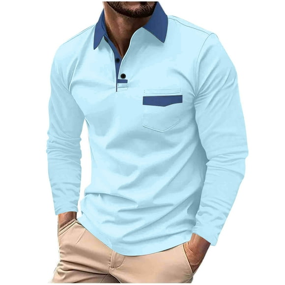 AherBiu Golf Shirts for Men Long Sleeve Lapel Collar Regular Fitted Athletic Shirt Fall Fashion Button Tees Tops