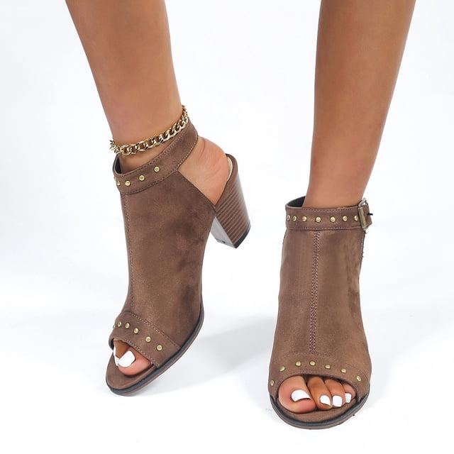 Sandalias de tacón medio informales con boca de pescado y hebilla para mujer de verano para mujer Wmkox8yii nm6016
