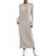 thumbnail image 1 of Vestido Tipo Suéter para Mujer, Larga, Tejido Acanalado, Cuello Redondo, Corte Entallado, Informal, para Otoño. Caqui M, 1 of 9