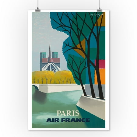 Paris - Air France - (artist: Georget c. 1959) - Vintage Advertisement (9x12 Art Print, Wall Decor Travel