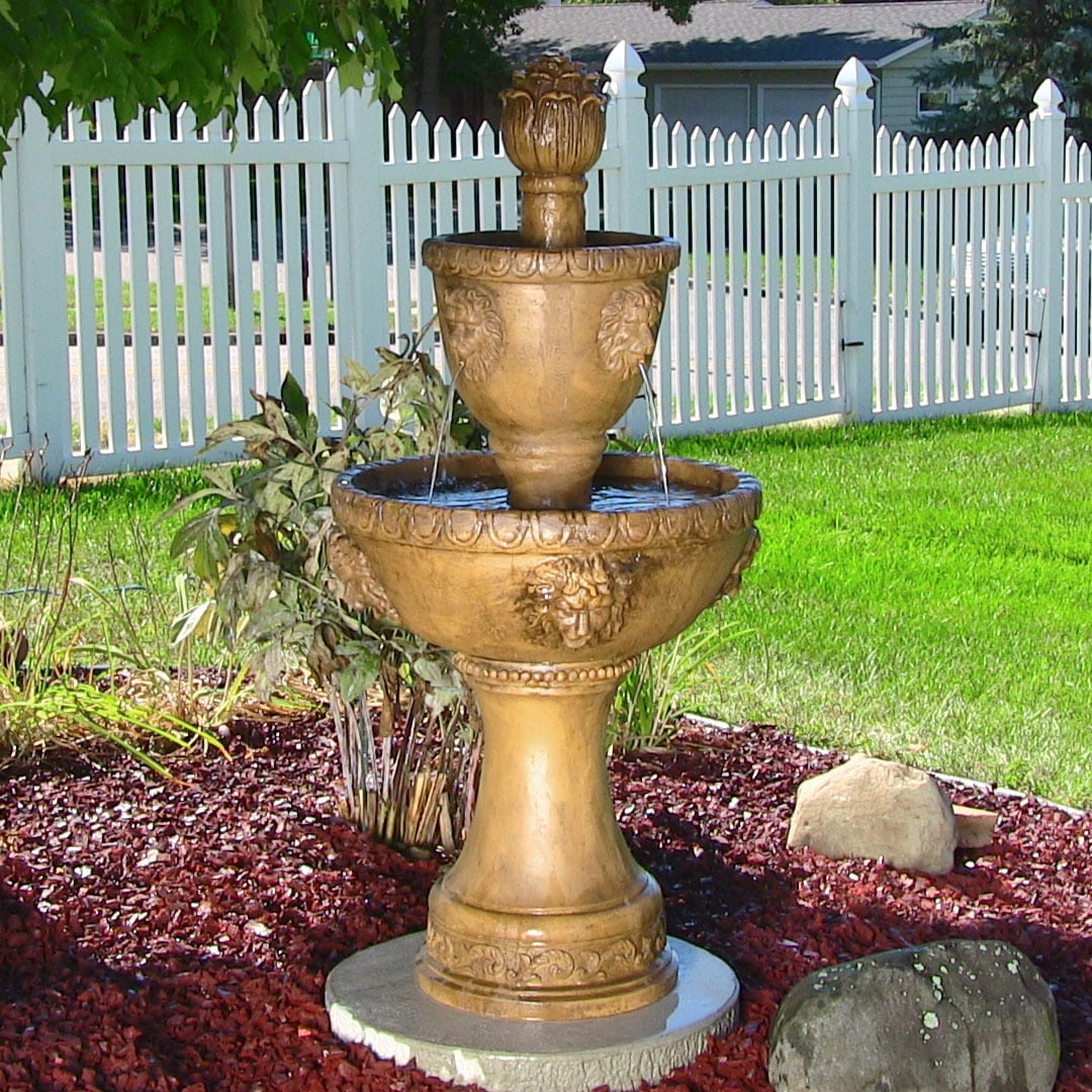 Sunnydaze 2-Tier Contemporary Lion Outdoor Water Fountain, 46 Inch Tall by Sunnydaze Decor