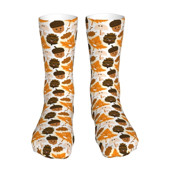 KLL Autumn Woodland Characters Print Womens Crew Socks Athletic Middle Tube Long Socks Novelty Socks Gifts For Men