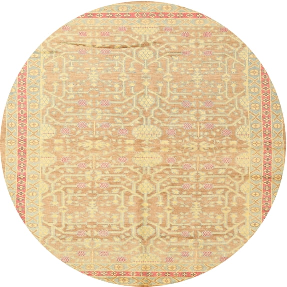 Ahgly Company Machine Washable Indoor Round Traditional Mustard Yellow Area Rugs, 4' Round