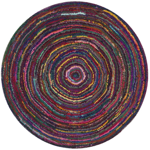 Safavieh Nantucket Tegan Coastal Hand Tufted Multicolor Geometric Area Rug, 4' x 4' Round