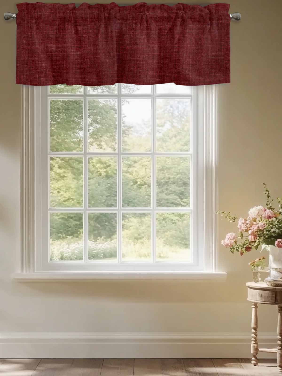 Valances for Windows Wine Red Linen Rod Pocket Cafe Window Treatments Valance Curtains for Kitchen Bathroom Laundry Basement Windows 60"x18"