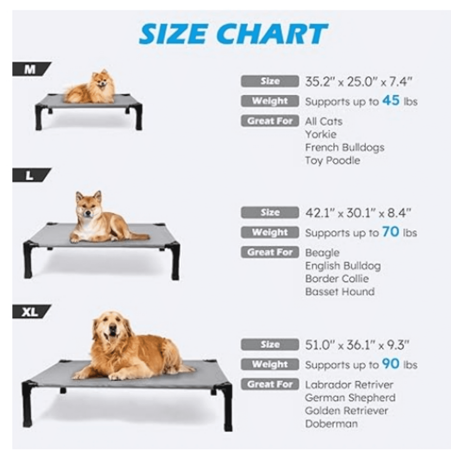 Cooling Elevated Dog Bed, Raised Dog Bed with Washable Breathable Mesh and Metal Frame, Portable Dog Cot Bed with No-Slip Feet for Outdoor and Indoor Use, Grey