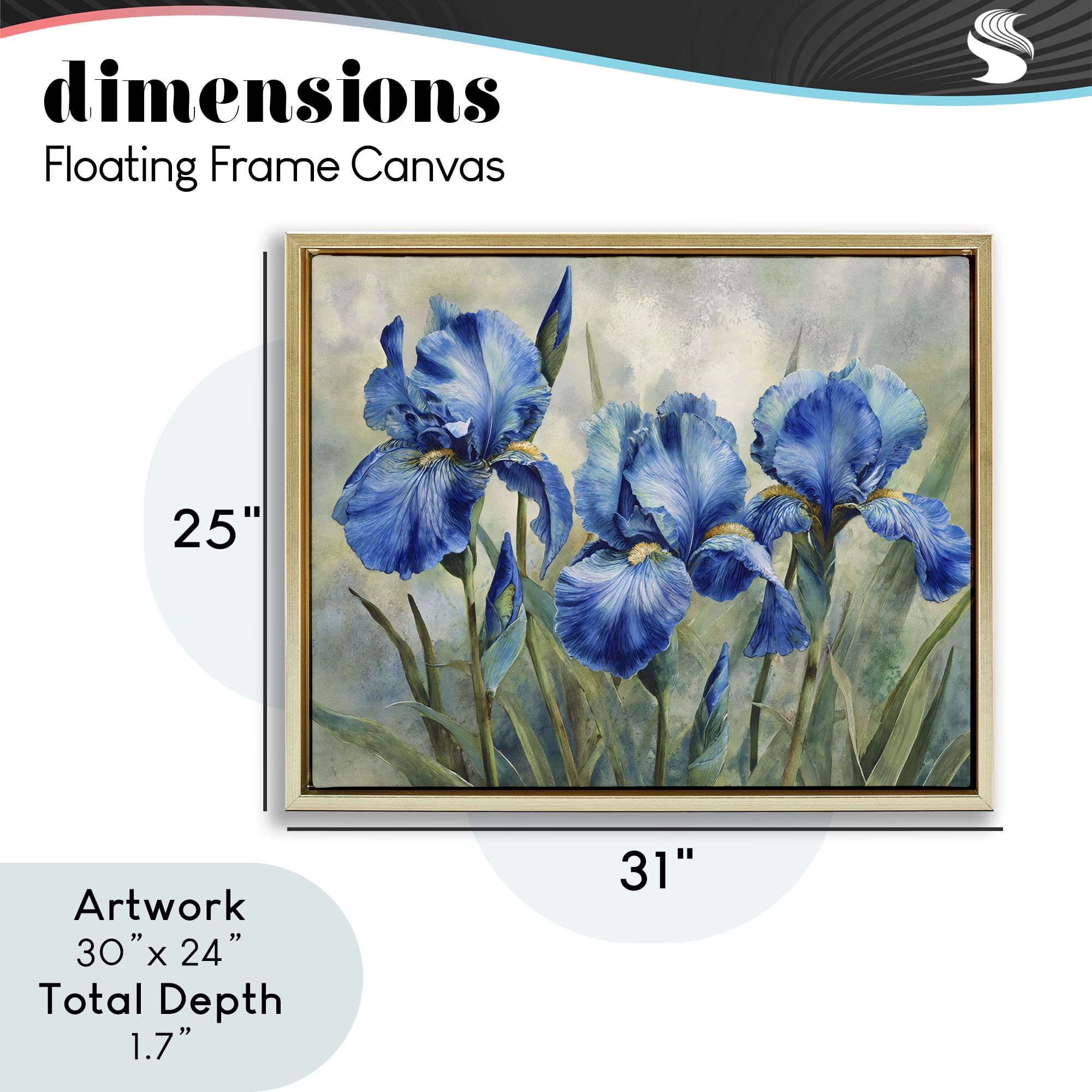 Stupell Industries Drawn Blue Iris Flowers Gold Framed Floater Canvas Wall Art, design by Franklyn Gregory