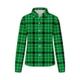 thumbnail image 5 of Aobny Fashion Womens Shirts Formal Green Button Down V-Neck Long Sleeve Plaid Blouse Juniors Shirts, 5 of 5