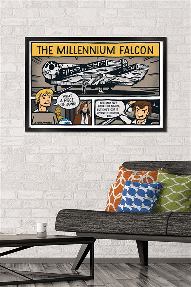 Star Wars: Saga - Millennium Falcon Comic Wall Poster, 22.375" x 34", Framed