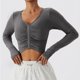 thumbnail image 2 of Top de entrenamiento fruncido frontal Cuello en V Color puro Manga larga Slim Fit Casual Camiseta transpirable Gris 8/S, 2 of 7